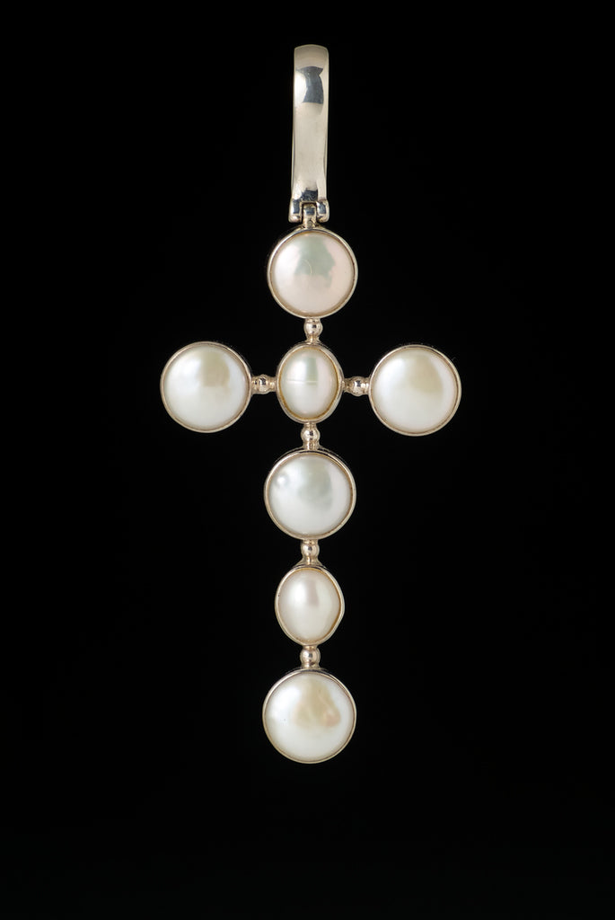 Pendant Pearl Cross Large 9x3.7cm - Bambu Silver Jewellry