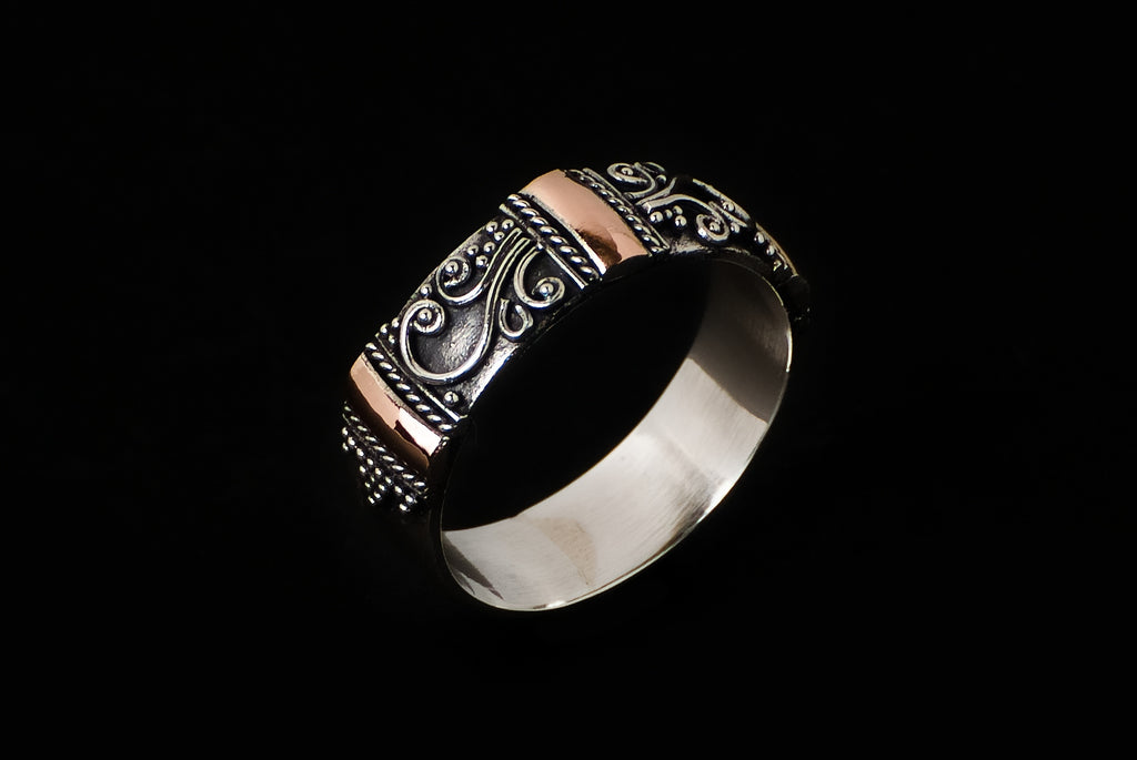 Ring Silver Gold Decor 5-6mm - Bambu Silver Jewellry