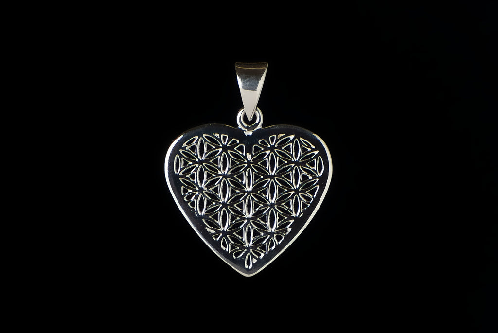 Pendant Flower Of Life Heart 2cm - Bambu Silver Jewellry