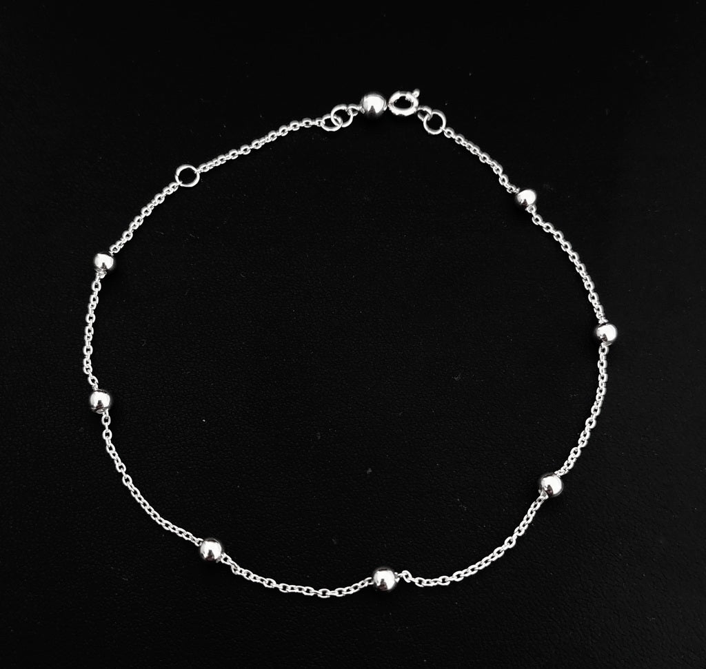 Anklet with Balls Adjustable - Bambu Silver Jewellry