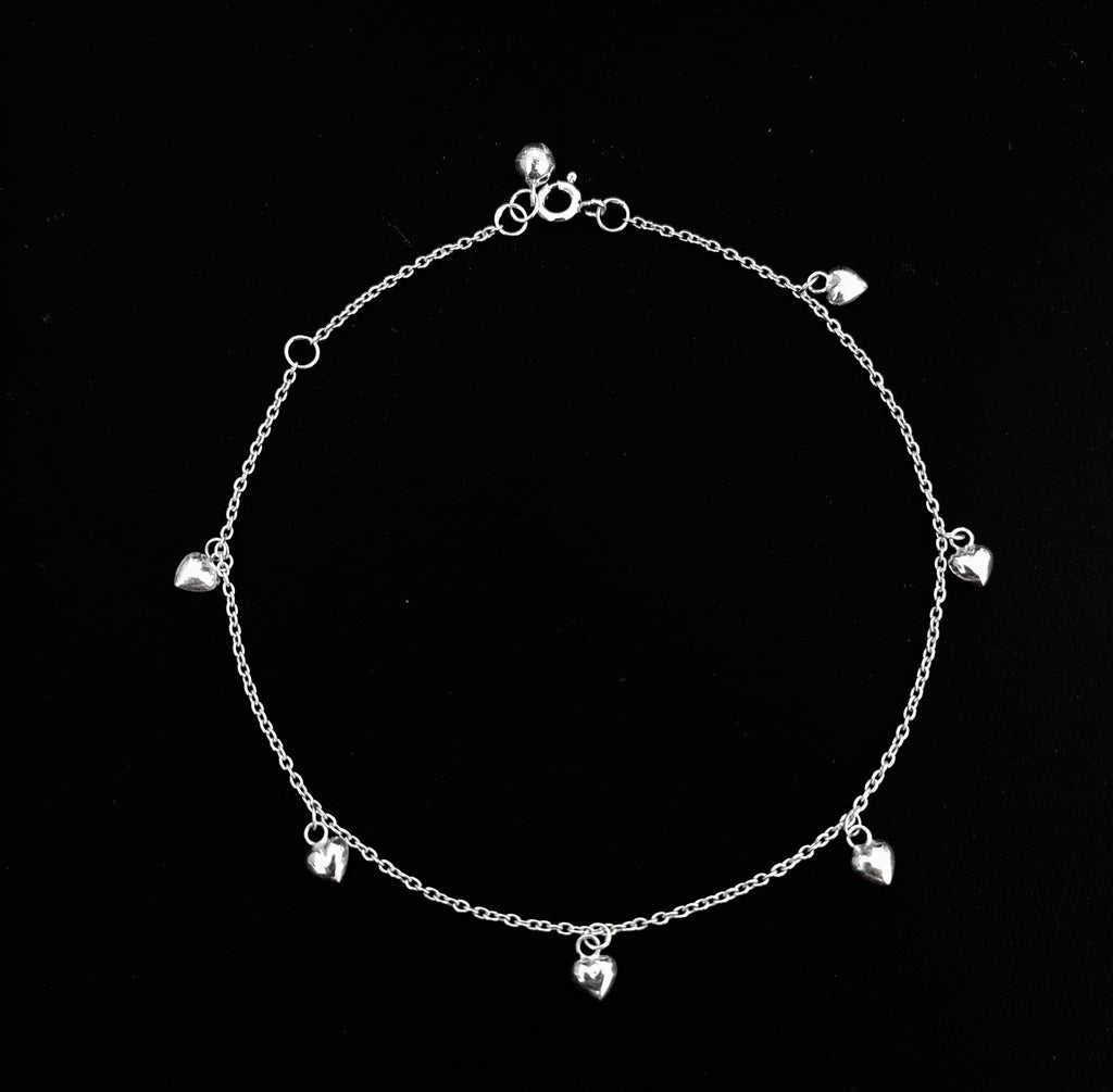Anklet with Hearts Adjustable - Bambu Silver Jewellry