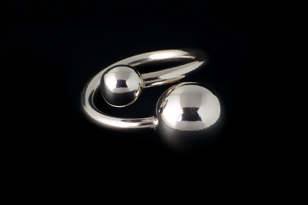 Ring Two Balls Plain 6 x 12mm - Bambu Silver Jewellry