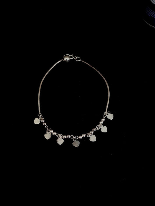Anklet Hearts Balls Plain - Bambu Silver Jewellry