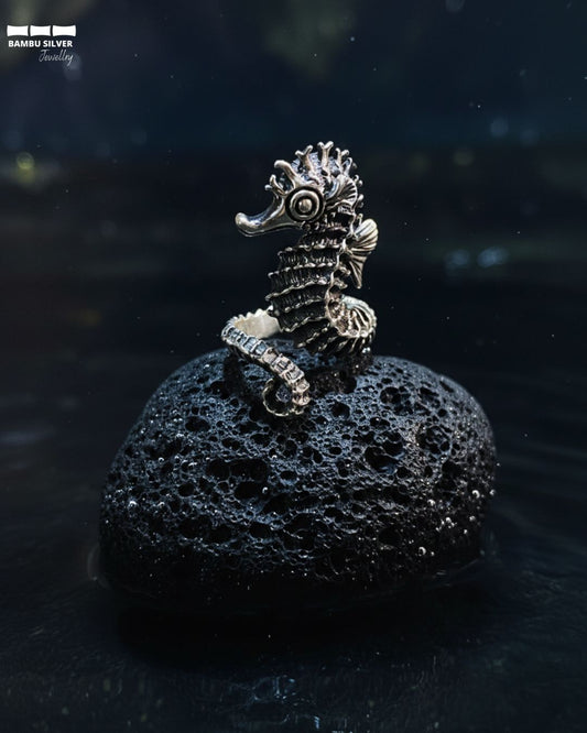 Ring Sea Horse Oxid Free Size 2cm - Bambu Silver Jewellry