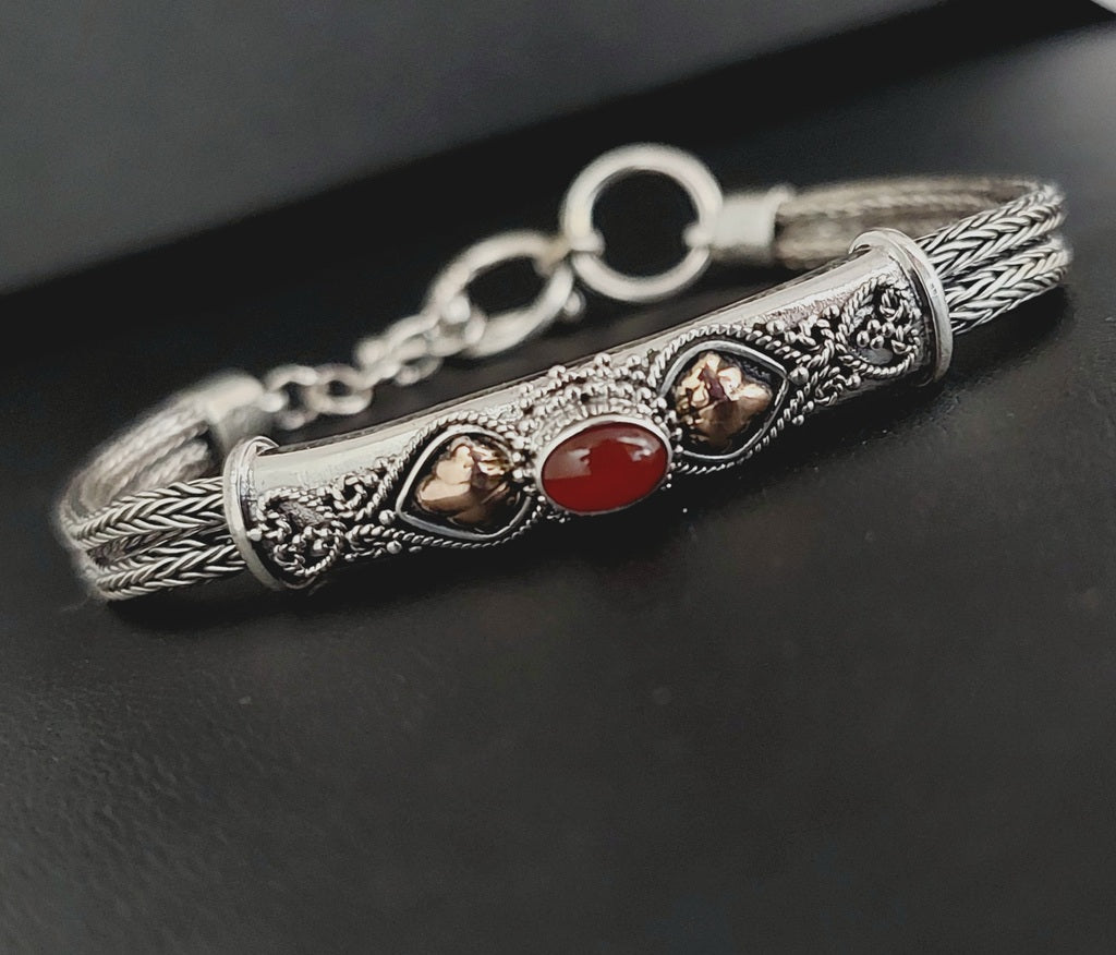 Bracelet Silver Gold Cust With Stone - Bambu Silver Jewellry