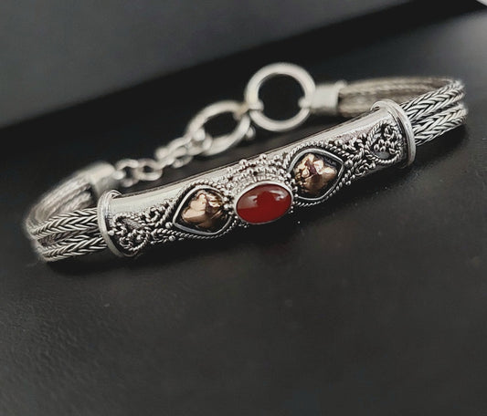 Bracelet Silver Gold Cust With Stone - Bambu Silver Jewellry
