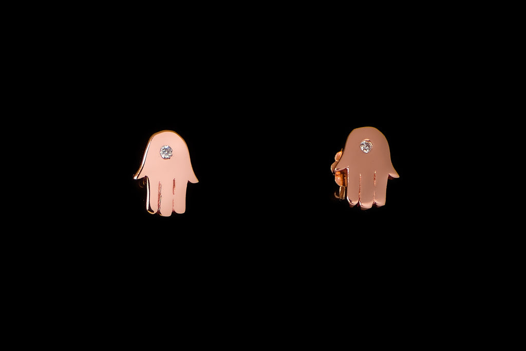 Earring Stud Fatima Hand plain with zircon