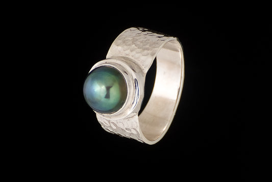 Ring Pearl Basic Hammer - Bambu Silver Jewellry