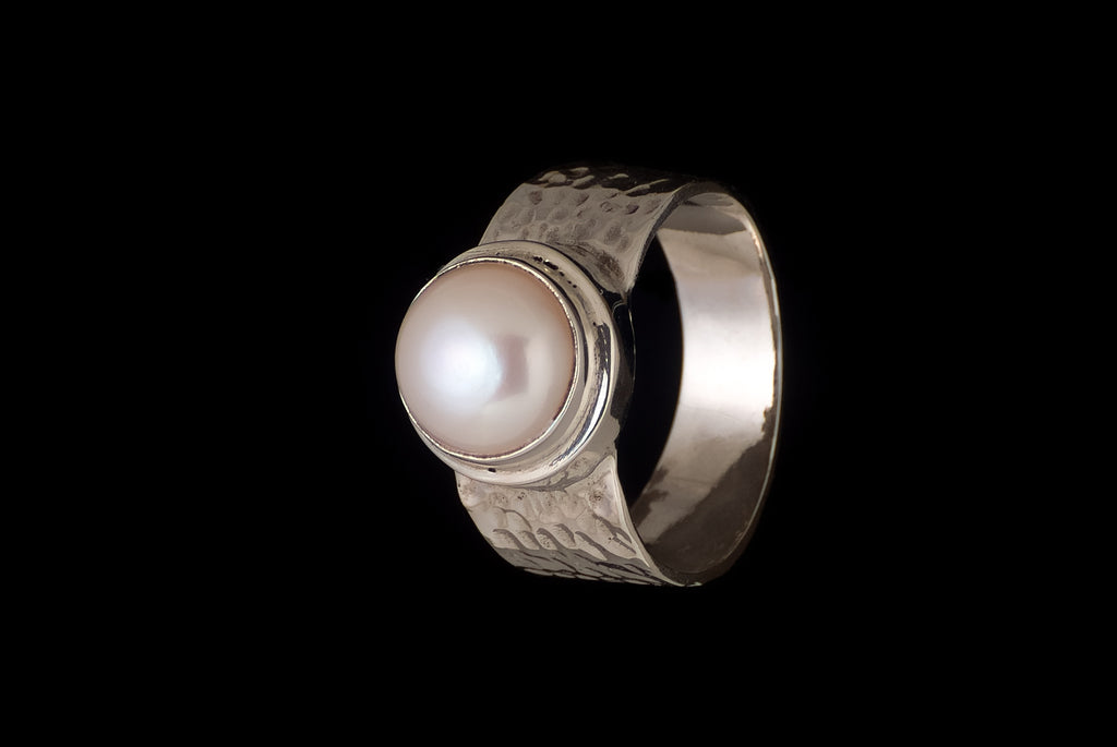 Ring Pearl Basic Hammer - Bambu Silver Jewellry