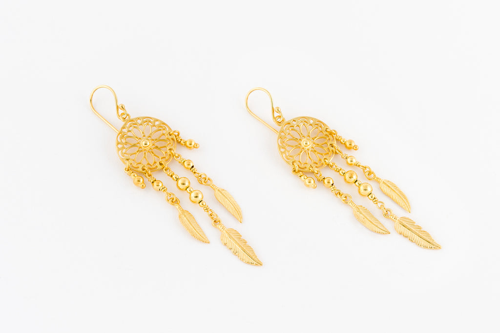 Earring Dream Catcher with Beads Feather