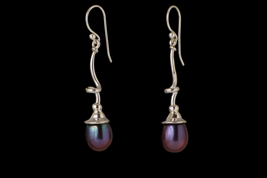 Earring Pearl Bro Long Abstract 8-9mm