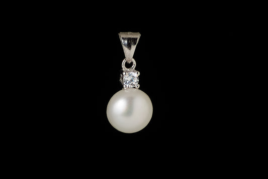 Pendant Pearl Allan with Zircon Medium 10-11mm - Bambu Silver Jewellry