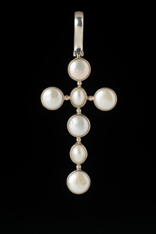 Pendant Pearl Cross Large 9x3.7cm - Bambu Silver Jewellry