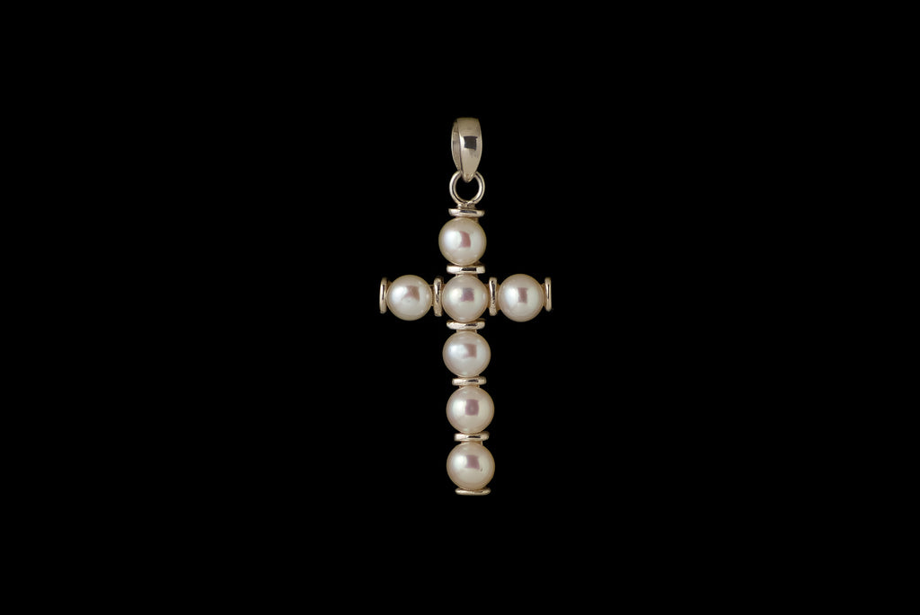 Pendant Pearl Cross Hk (7 Pearl) 34x18mm