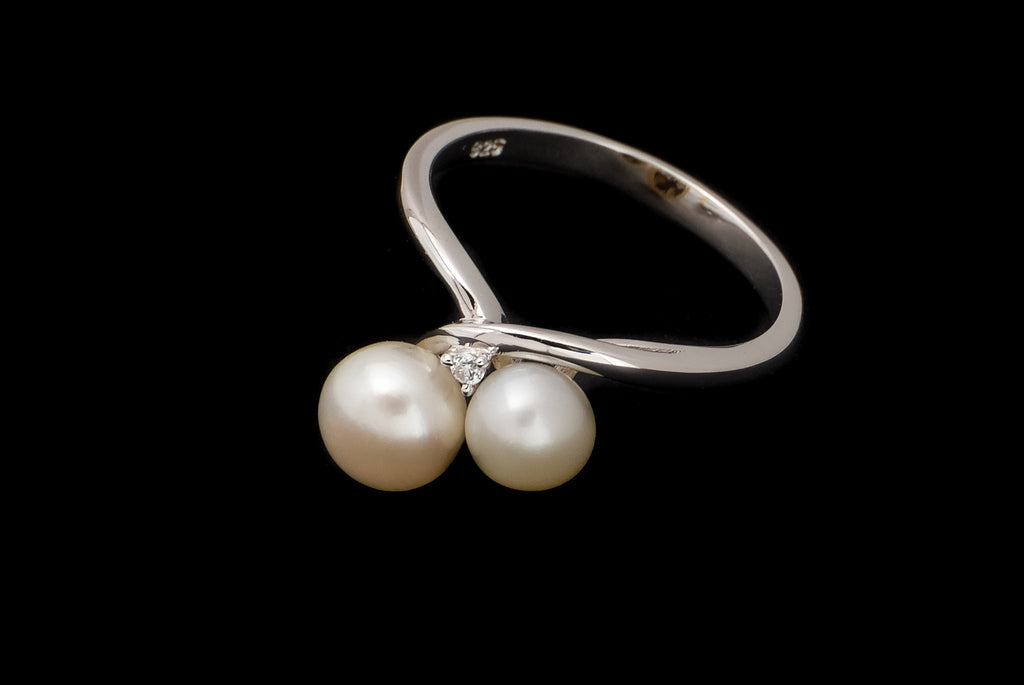Ring Pearl Twin 6x7mm - Bambu Silver Jewellry