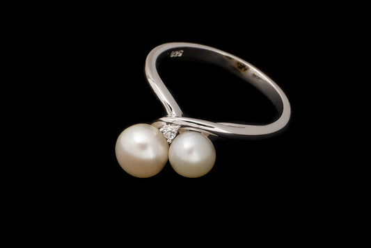 Ring Pearl Twin 6x7mm - Bambu Silver Jewellry