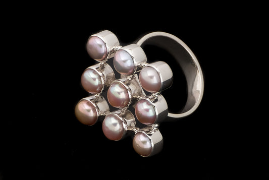 Ring Pearl Square 9 In 1 Small - Bambu Silver Jewellry
