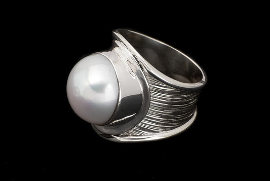 Ring Pearl with Lines Bro 22mm - Bambu Silver Jewellry