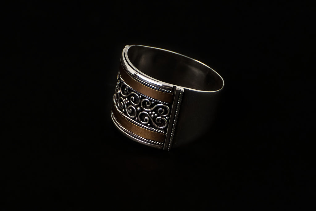 Ring Silver Gold Décor Lebar 1.5cm - Bambu Silver Jewellry