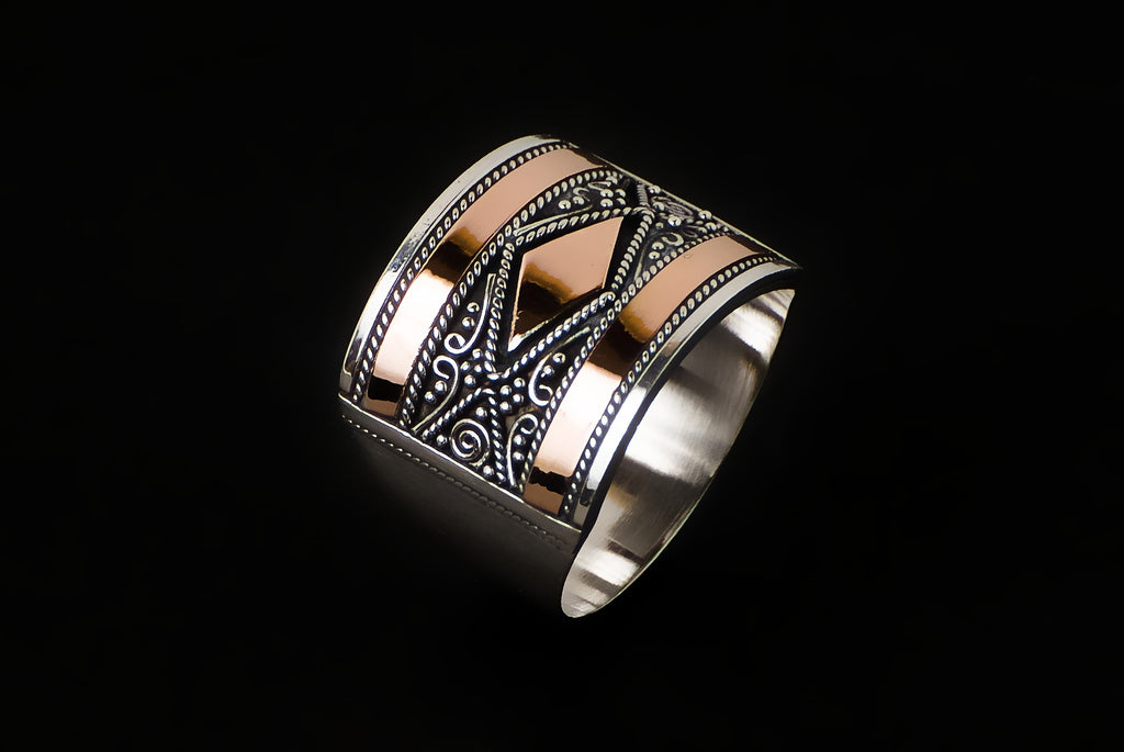 Ring Silver Gold Décor Lebar 1.5cm - Bambu Silver Jewellry