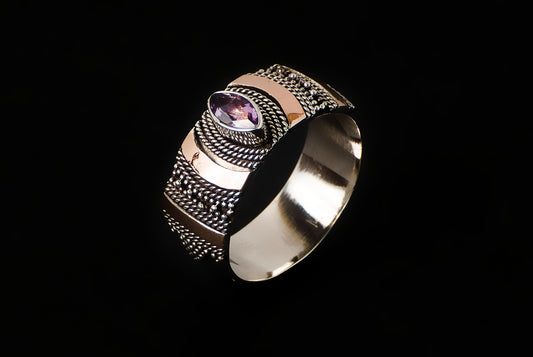 Ring Silver Gold Jawan Mix with Stone 8mm - Bambu Silver Jewellry