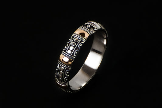Ring Silver Gold Full Decor 4mm - Bambu Silver Jewellry
