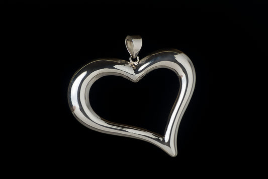 Pendant Heart Abstract 4cm (Cembung, Flat) - Bambu Silver Jewellry