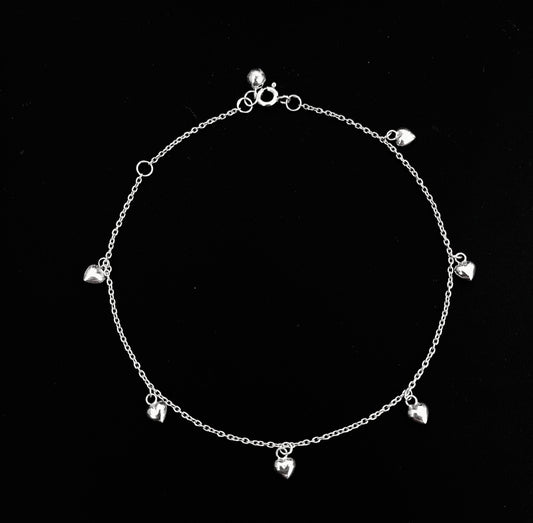 Anklet with Hearts Adjustable - Bambu Silver Jewellry