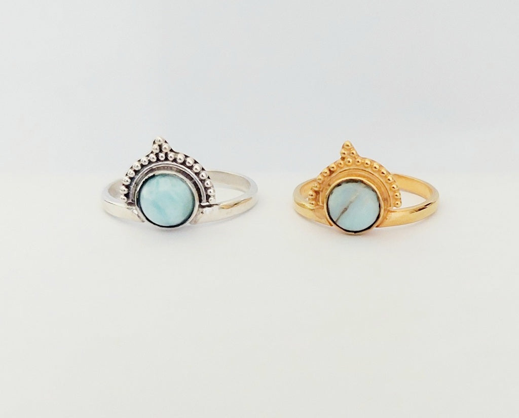 Ring Small Stone Round With Half Jawan Silver 11 x 11mm - Bambu Silver Jewellry