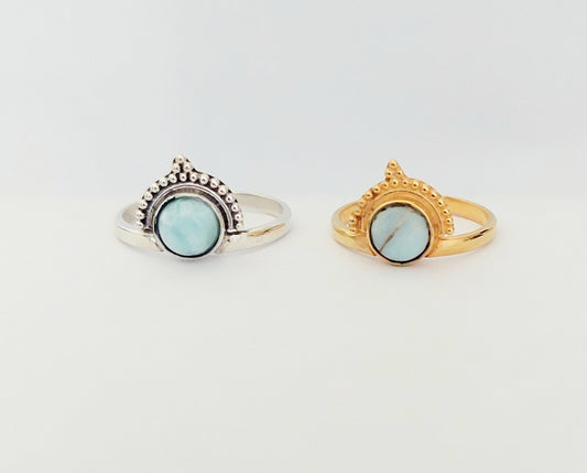 Ring Small Stone Round With Half Jawan Silver 11 x 11mm - Bambu Silver Jewellry