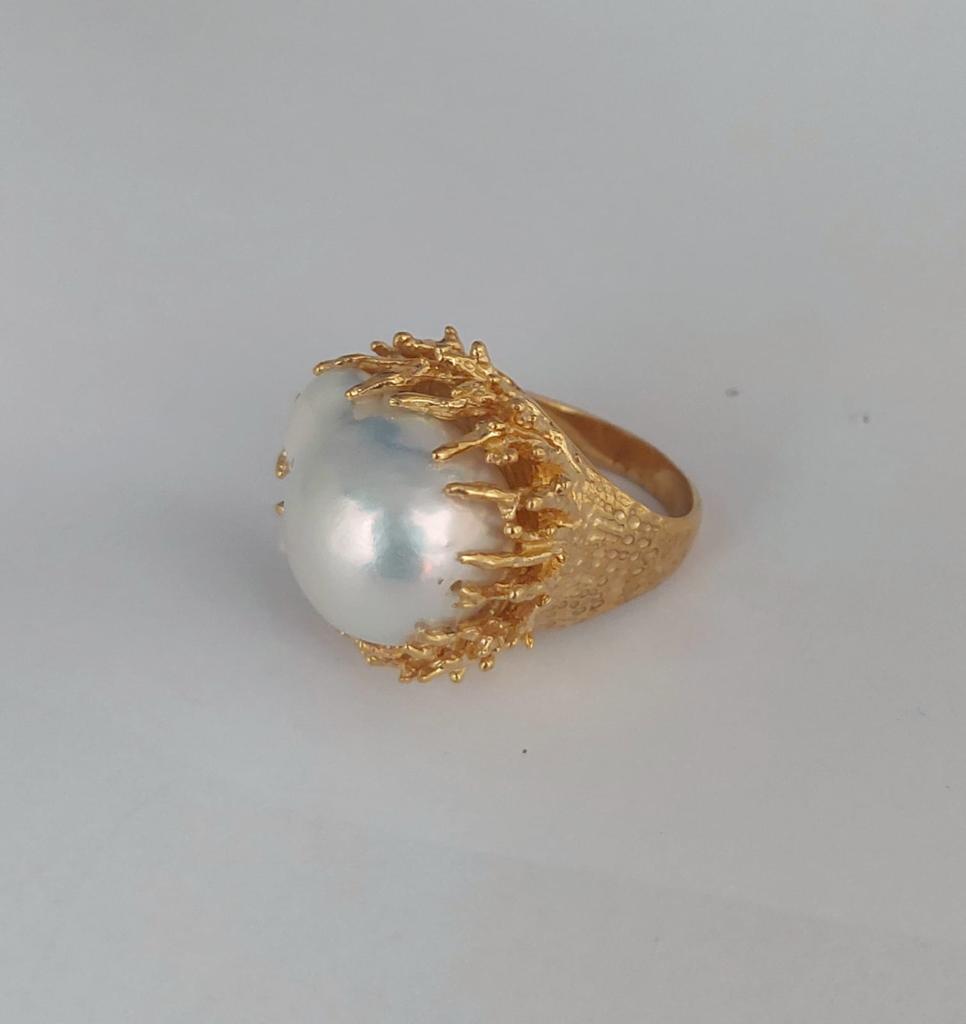 Ring Pearl Baroque Coral