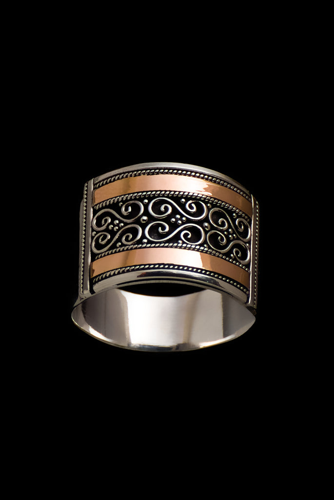 Ring Silver Gold Décor Lebar 1.5cm - Bambu Silver Jewellry