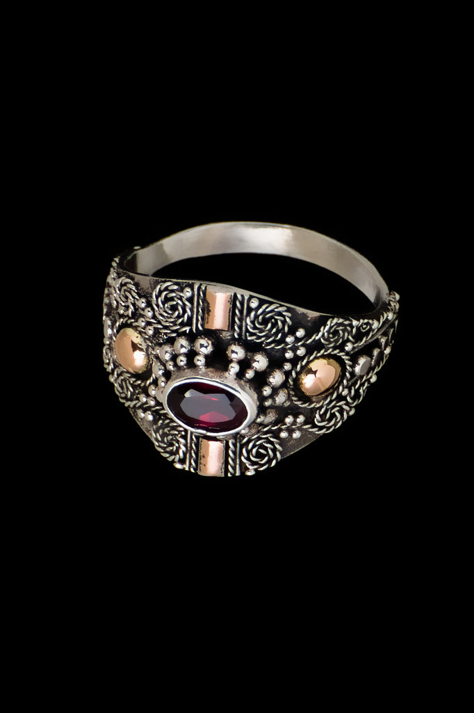 Ring Silver Gold Abstract with Stone 1.6cm - Bambu Silver Jewellry