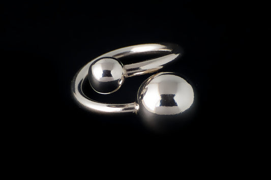 Ring Two Balls Plain 6 x 12mm - Bambu Silver Jewellry