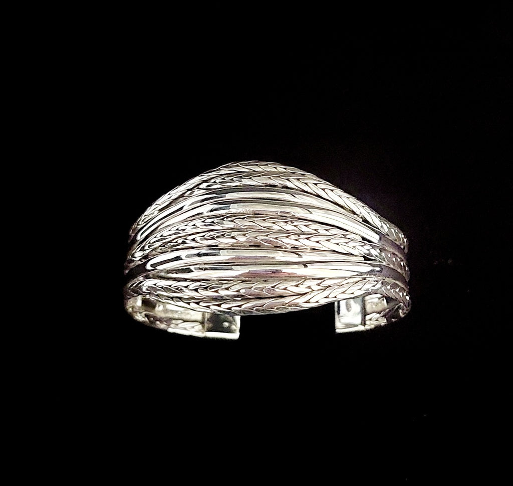 Cuff Sri Anyaman ,Plain 5 In 1 - Bambu Silver Jewellry