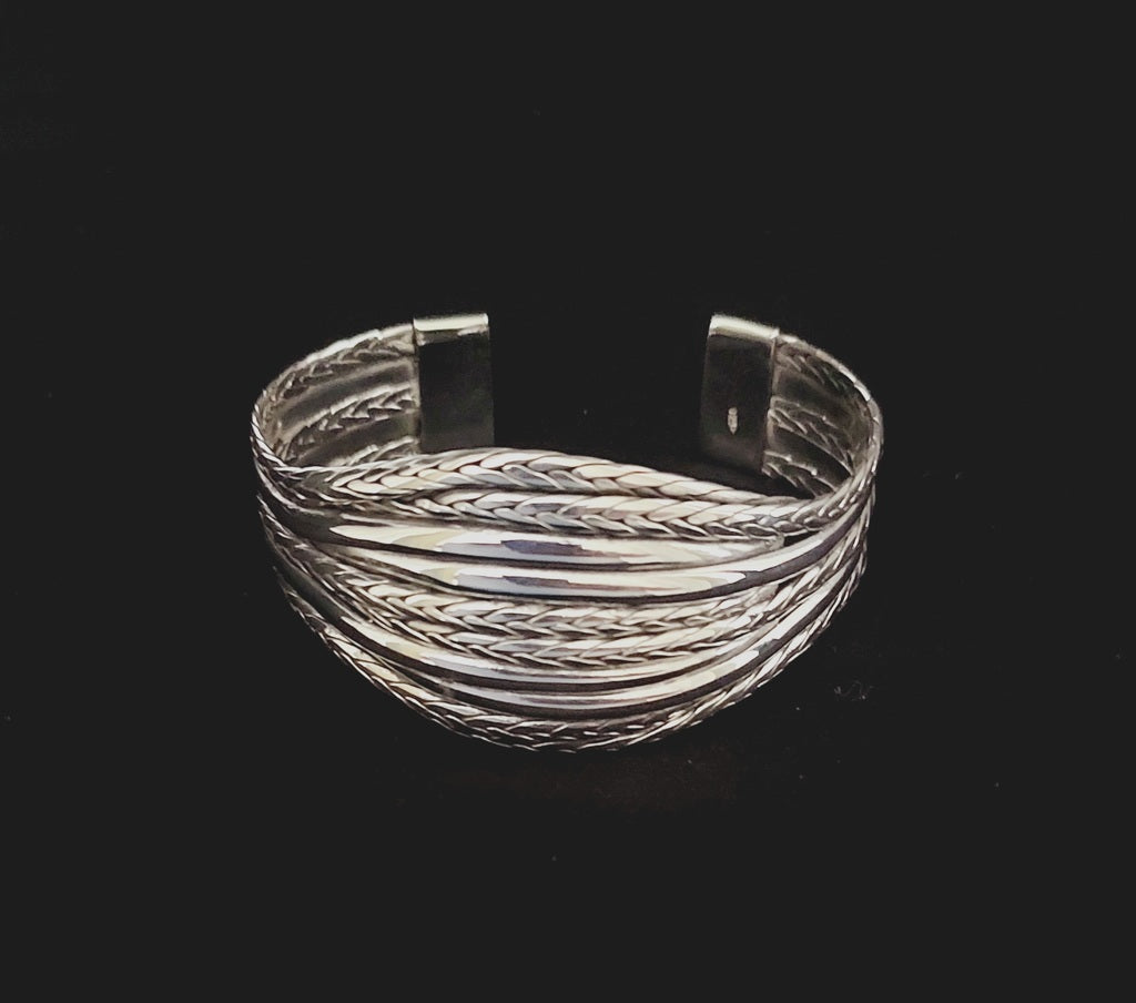 Cuff Sri Anyaman ,Plain 5 In 1 - Bambu Silver Jewellry