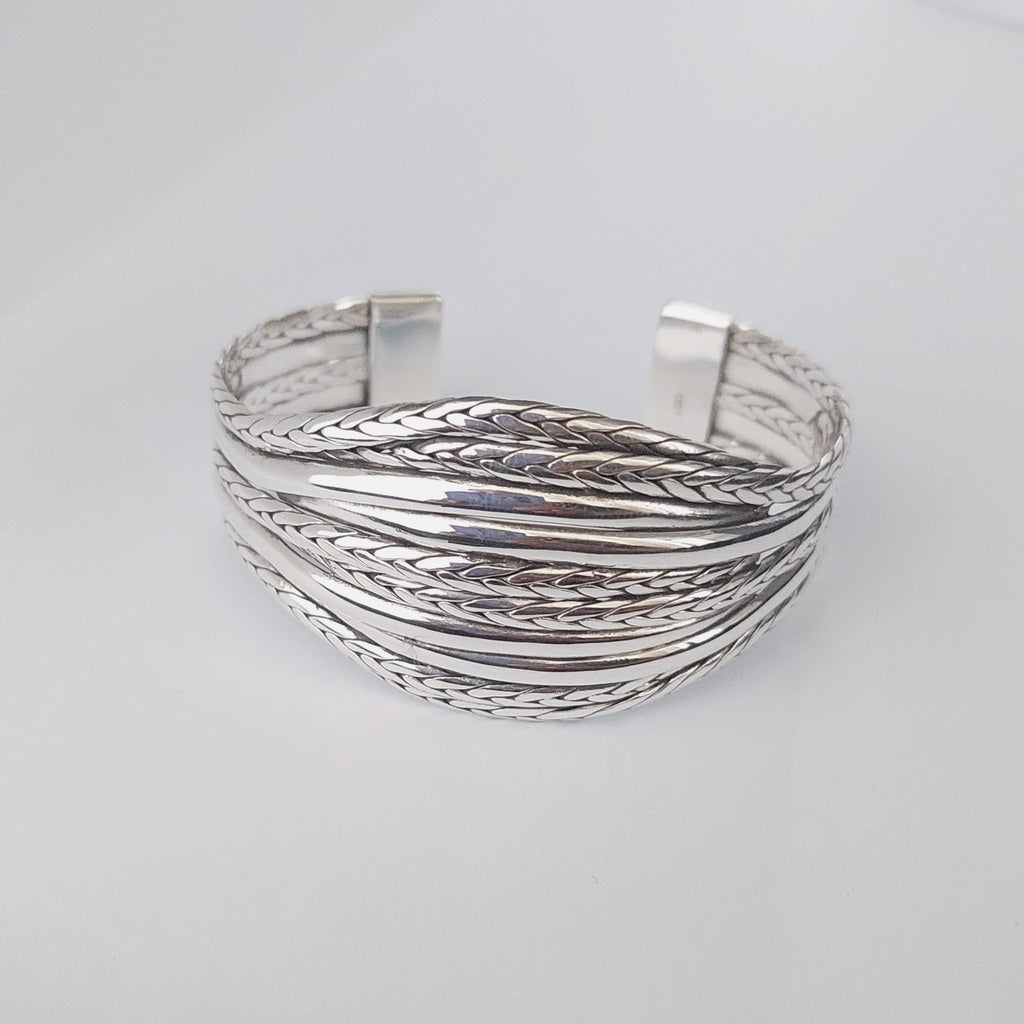 Cuff Sri Anyaman ,Plain 5 In 1 - Bambu Silver Jewellry