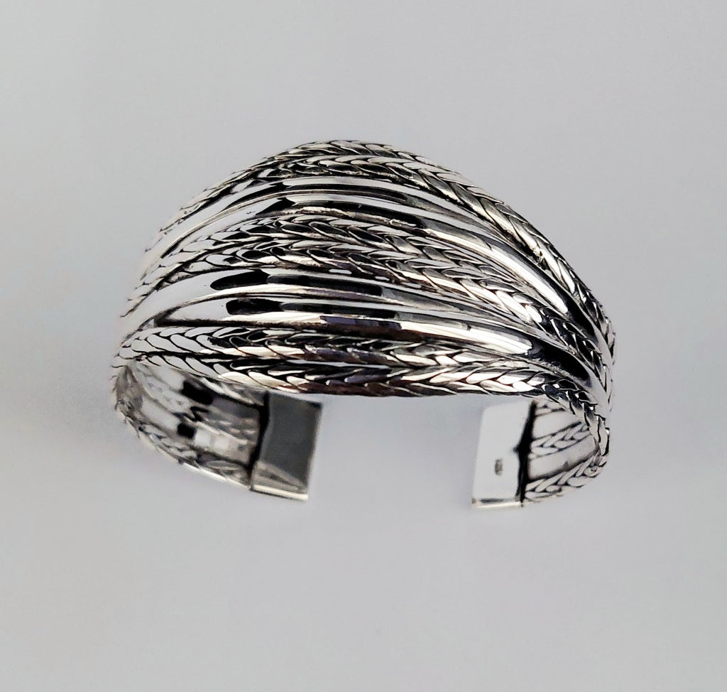 Cuff Sri Anyaman ,Plain 5 In 1 - Bambu Silver Jewellry