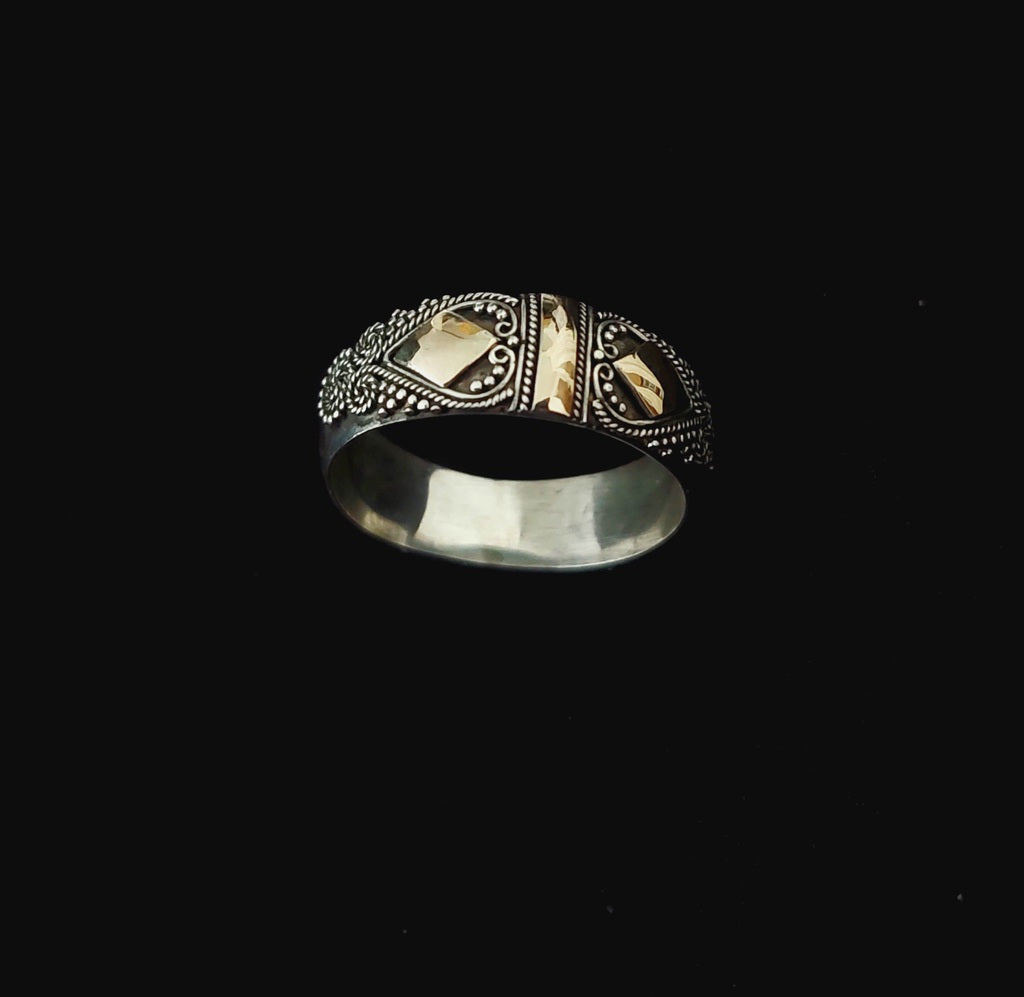 Ring Silver Gold With 2 Heart Decor - Bambu Silver Jewellry